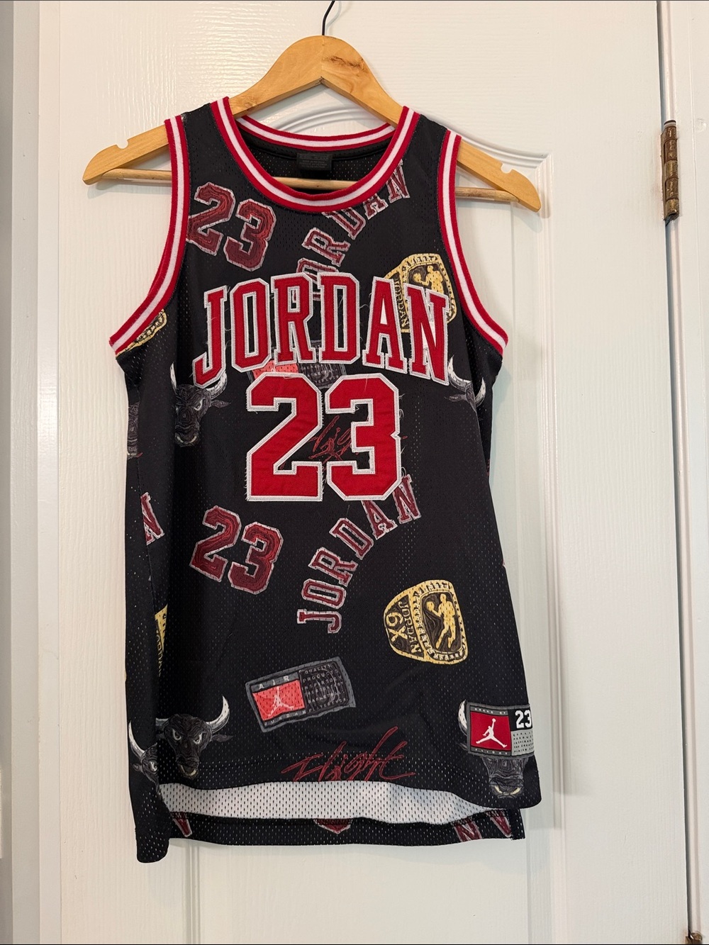 Jordan Black Red 23 Graphic Kids Basketball Jersey